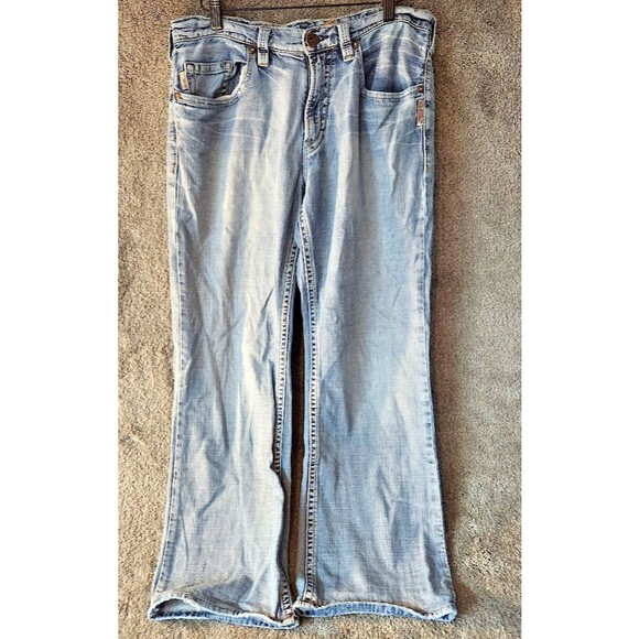 Silver Jeans Mens Grayson Size 32/32 Light Wash Mid Rise Distressed Bootcut - Picture 1 of 13